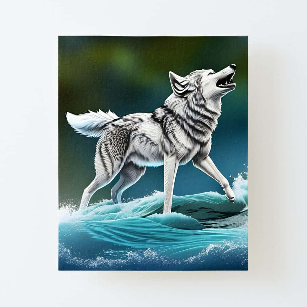 Majestic Wolf Emerging from Calm Waters Wallpaper