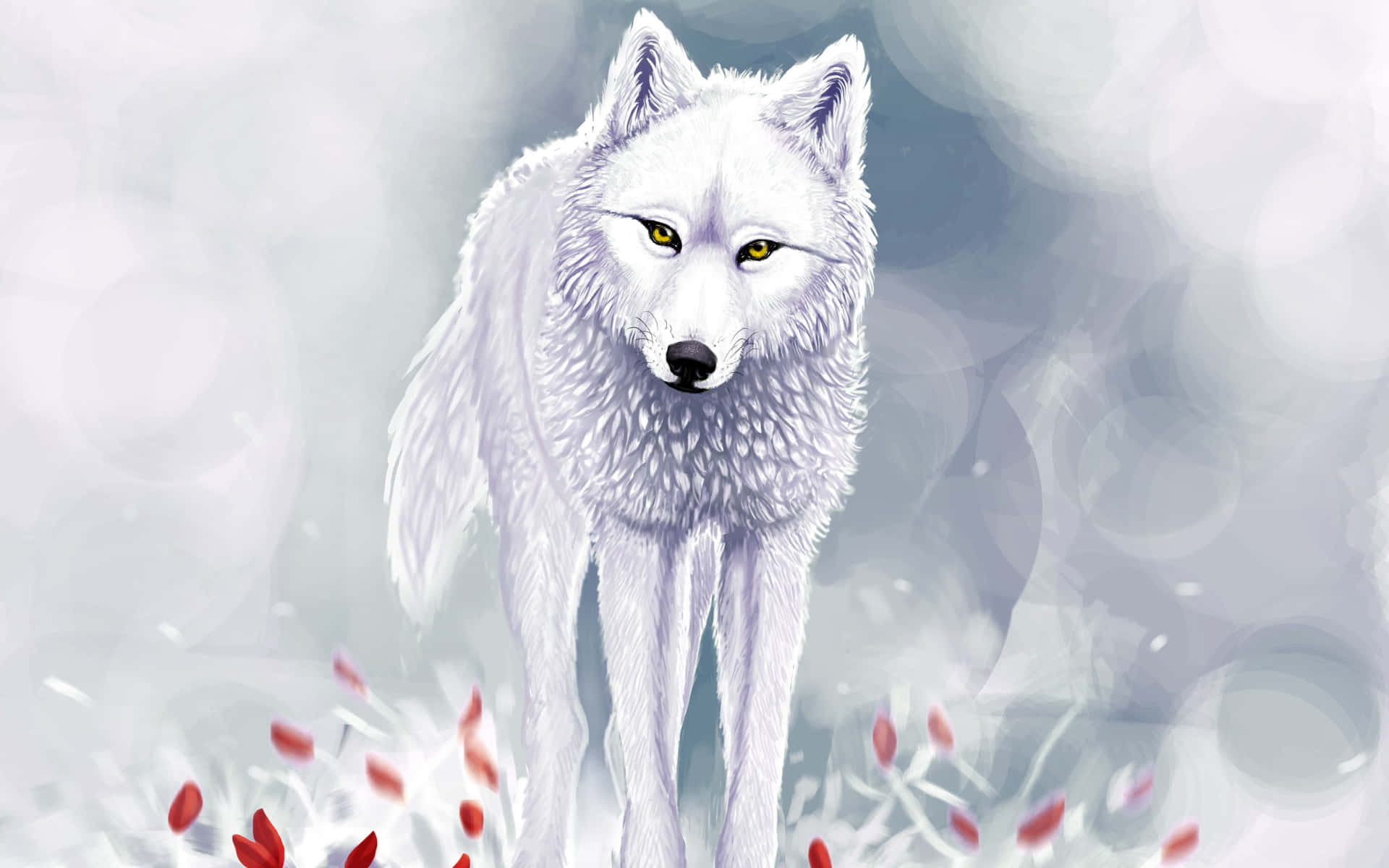 Majestic wolf in a snowy winter landscape Wallpaper
