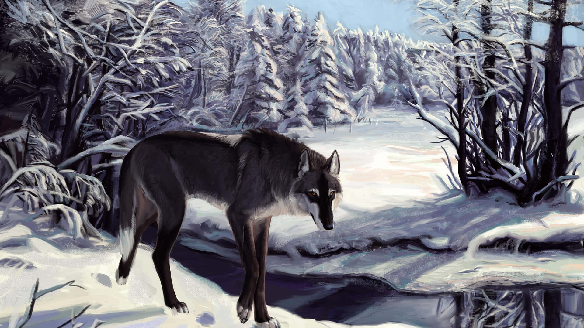 Majestic Wolf in Snowy Winter Landscape Wallpaper