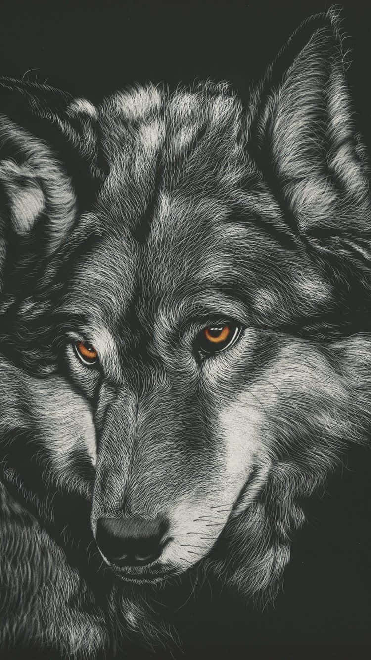 Wolf Iphone Black White Drawing Wallpaper