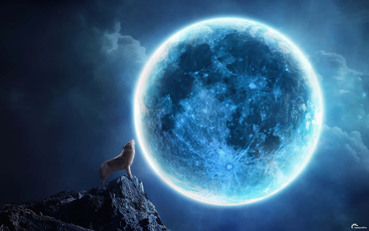 En smuk fuld Wolf Moon der oplyser nattens himmel. Wallpaper