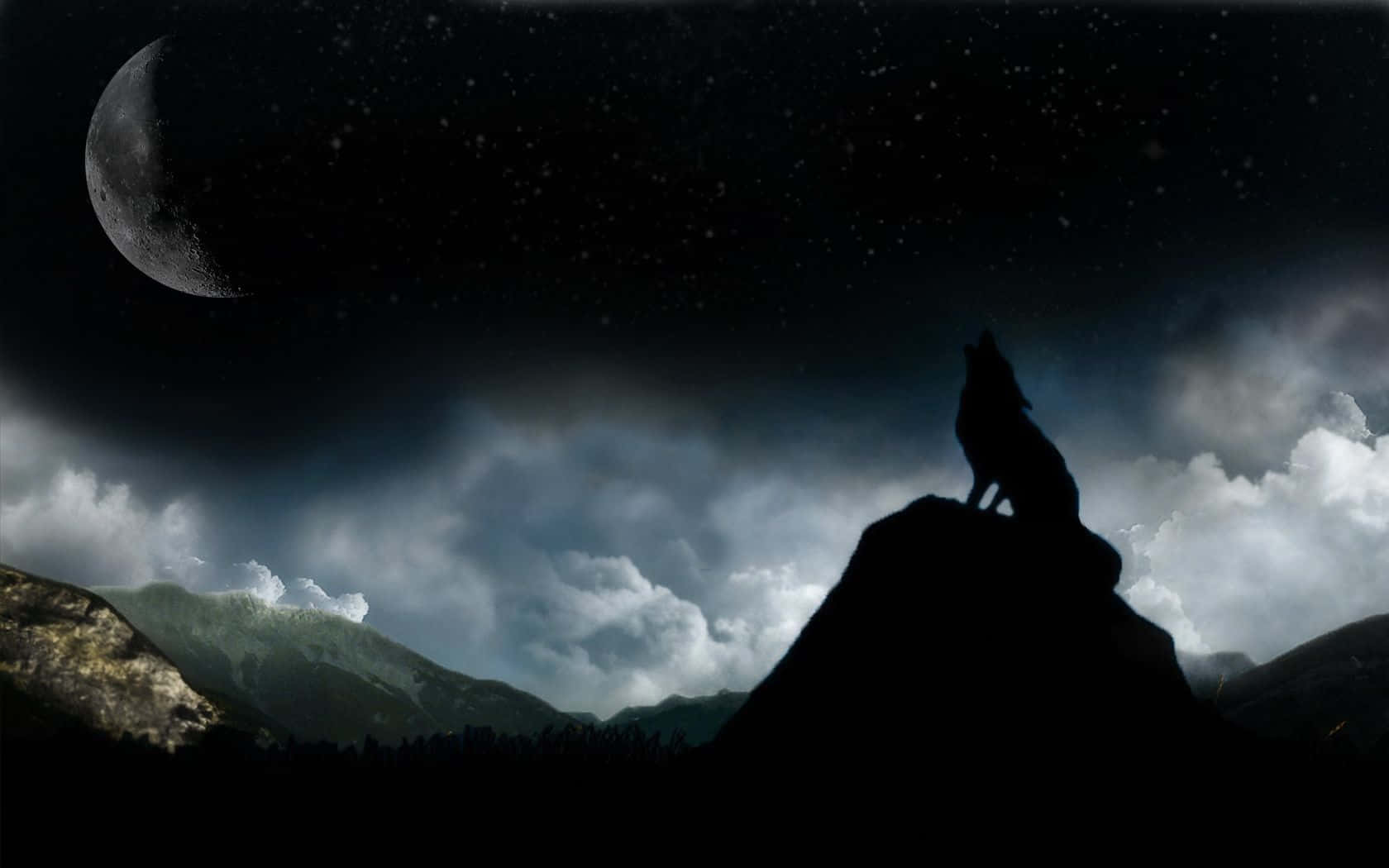 Wolf Moon On A Hill Ledge Wallpaper