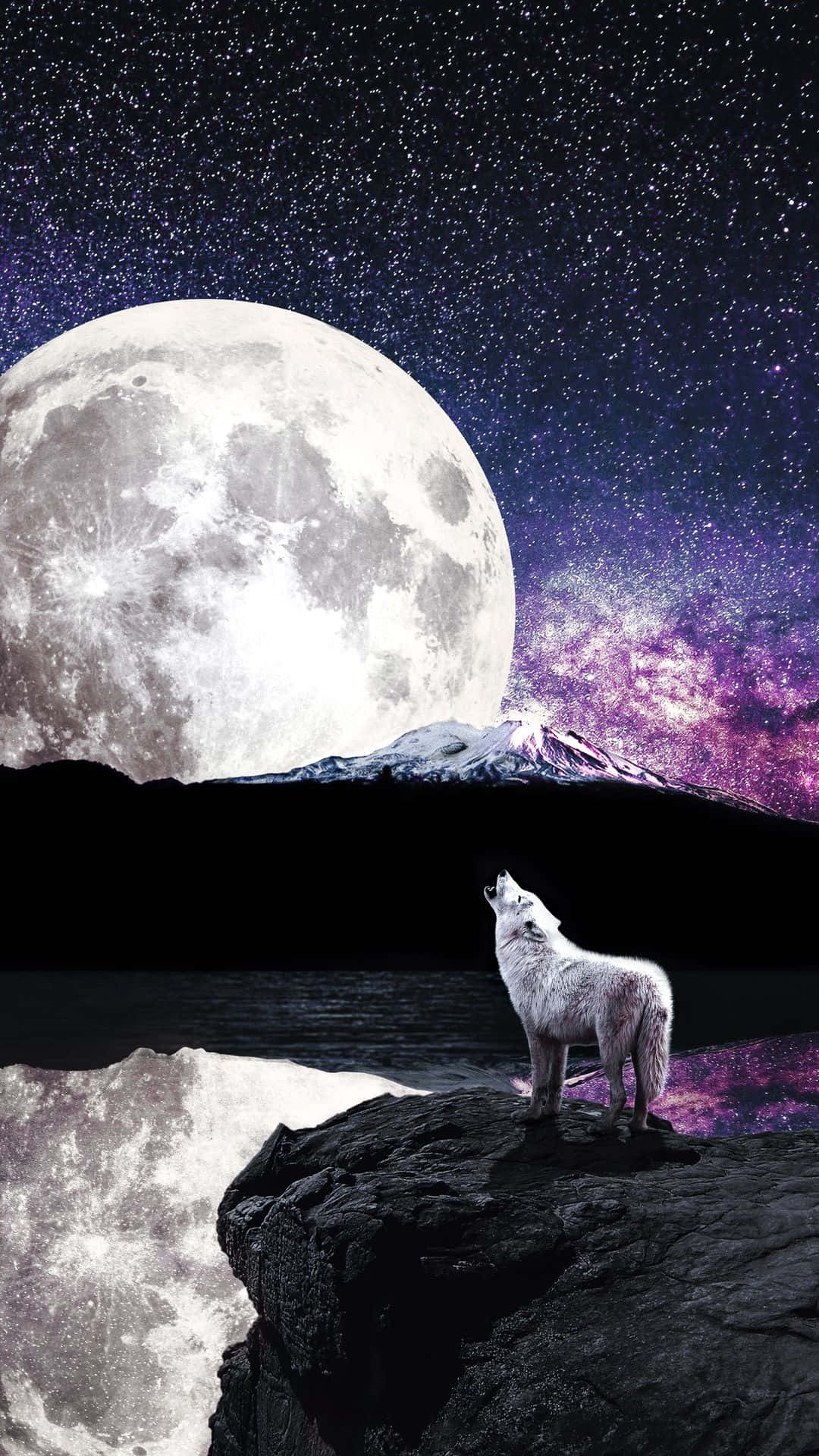 A Wolf Howling at the Supermoon Wallpaper