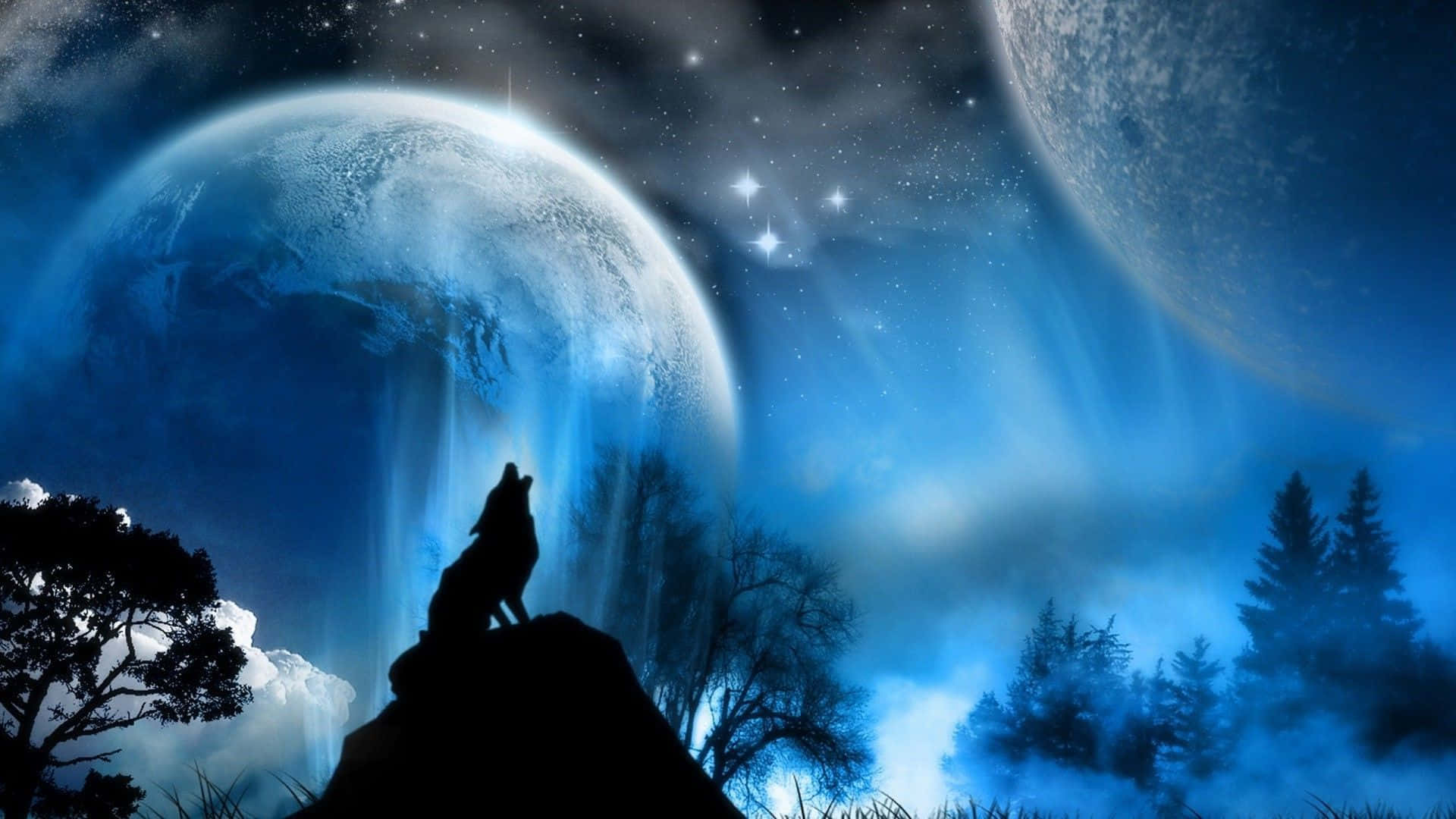 Umimpressionante Registro Do Céu Noturno Da Lua Do Lobo. Papel de Parede