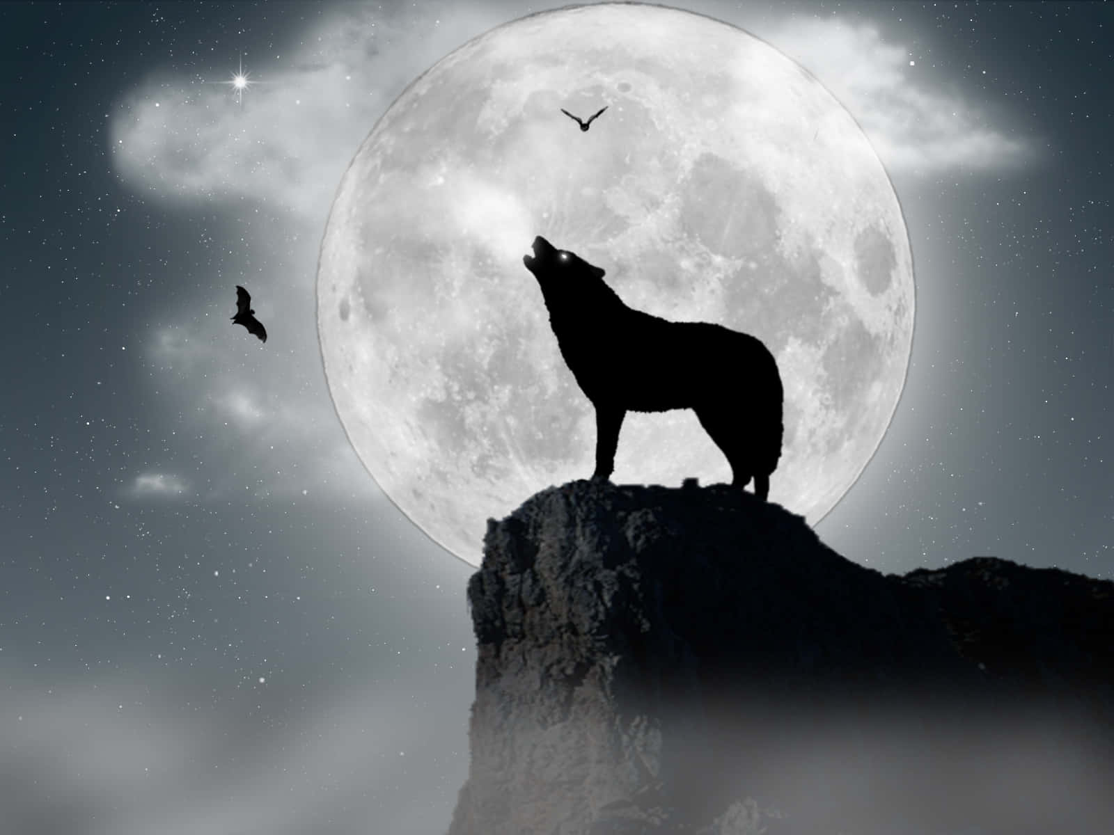 Wolf Moon With Bats Wallpaper