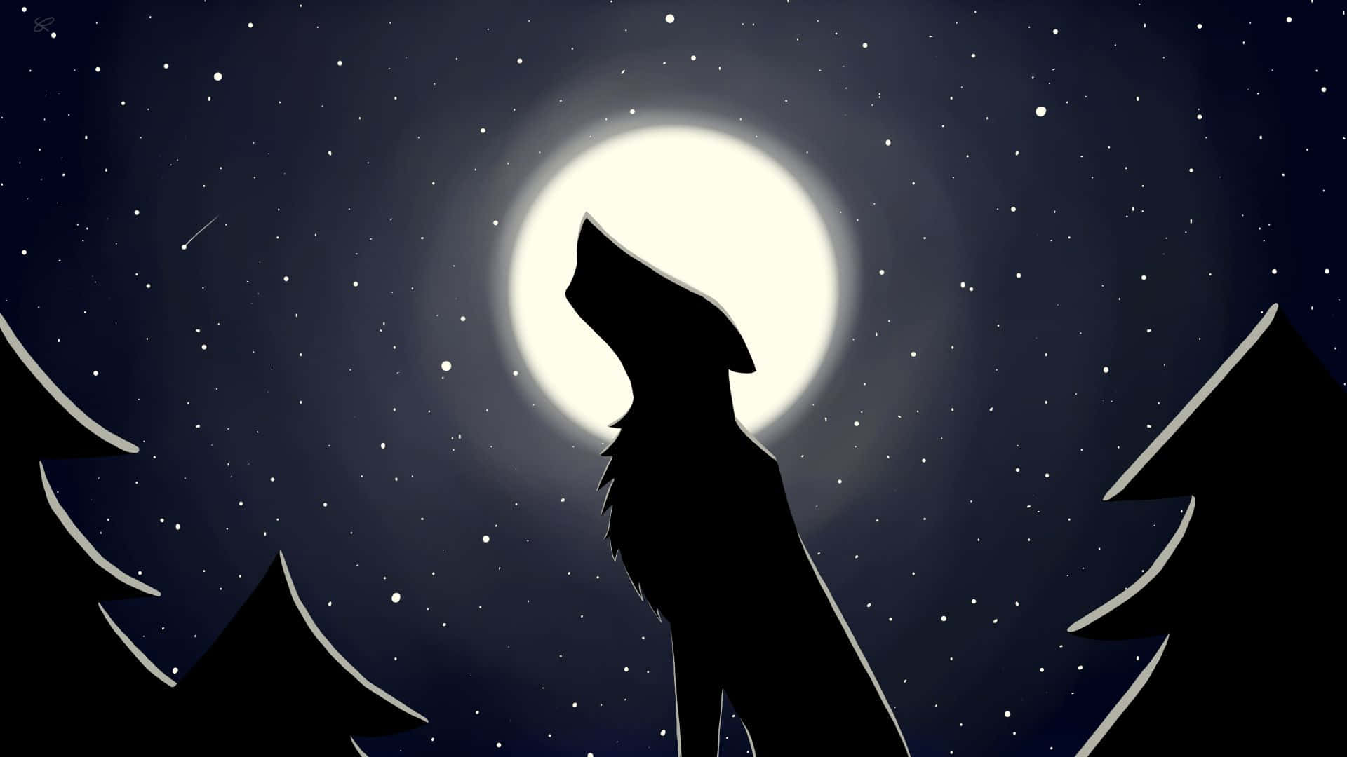 En ulv betragter det smukke fulde Wolf Moon. Wallpaper