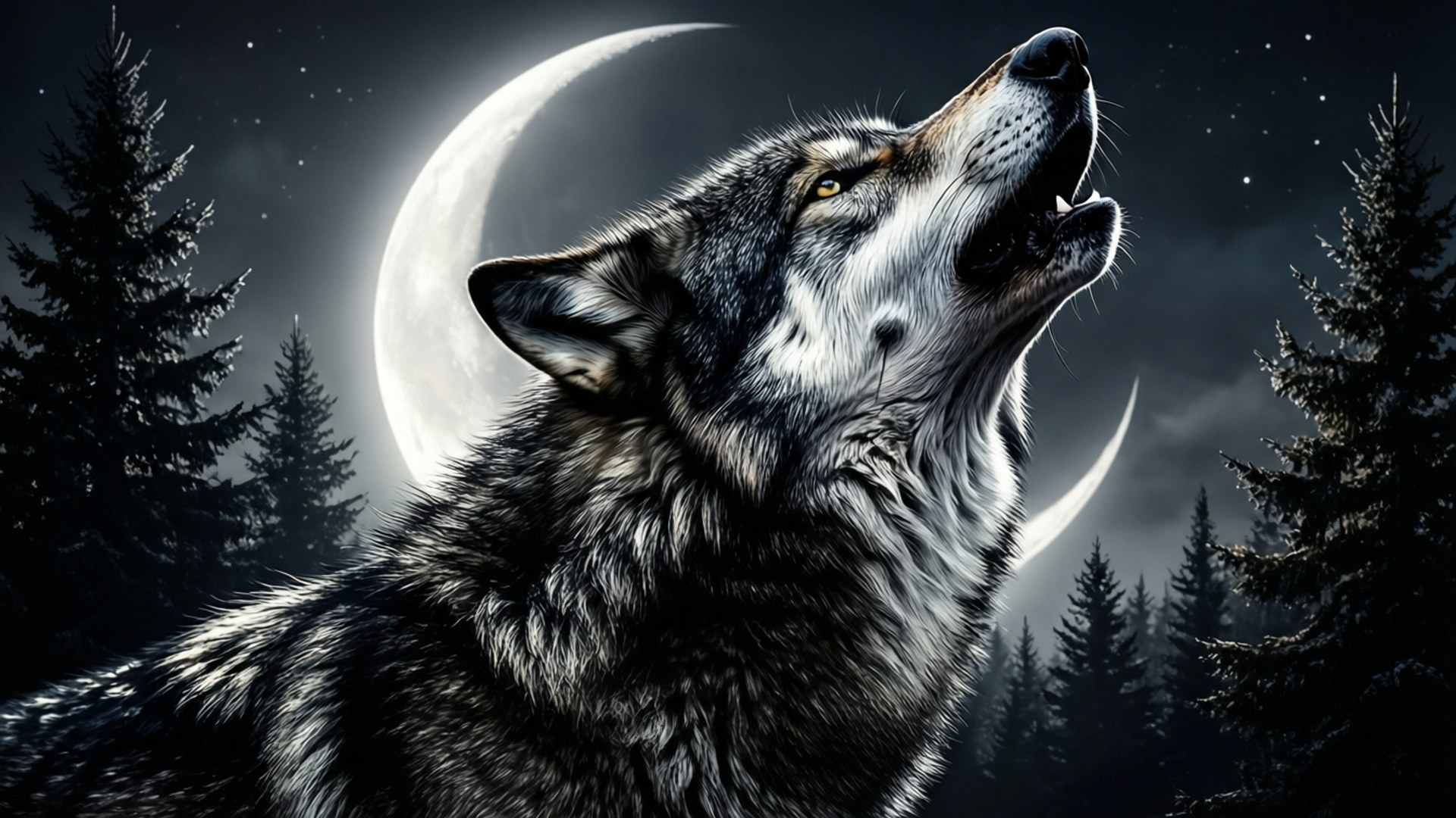 Wolf Moon Silhouette Bakgrunner