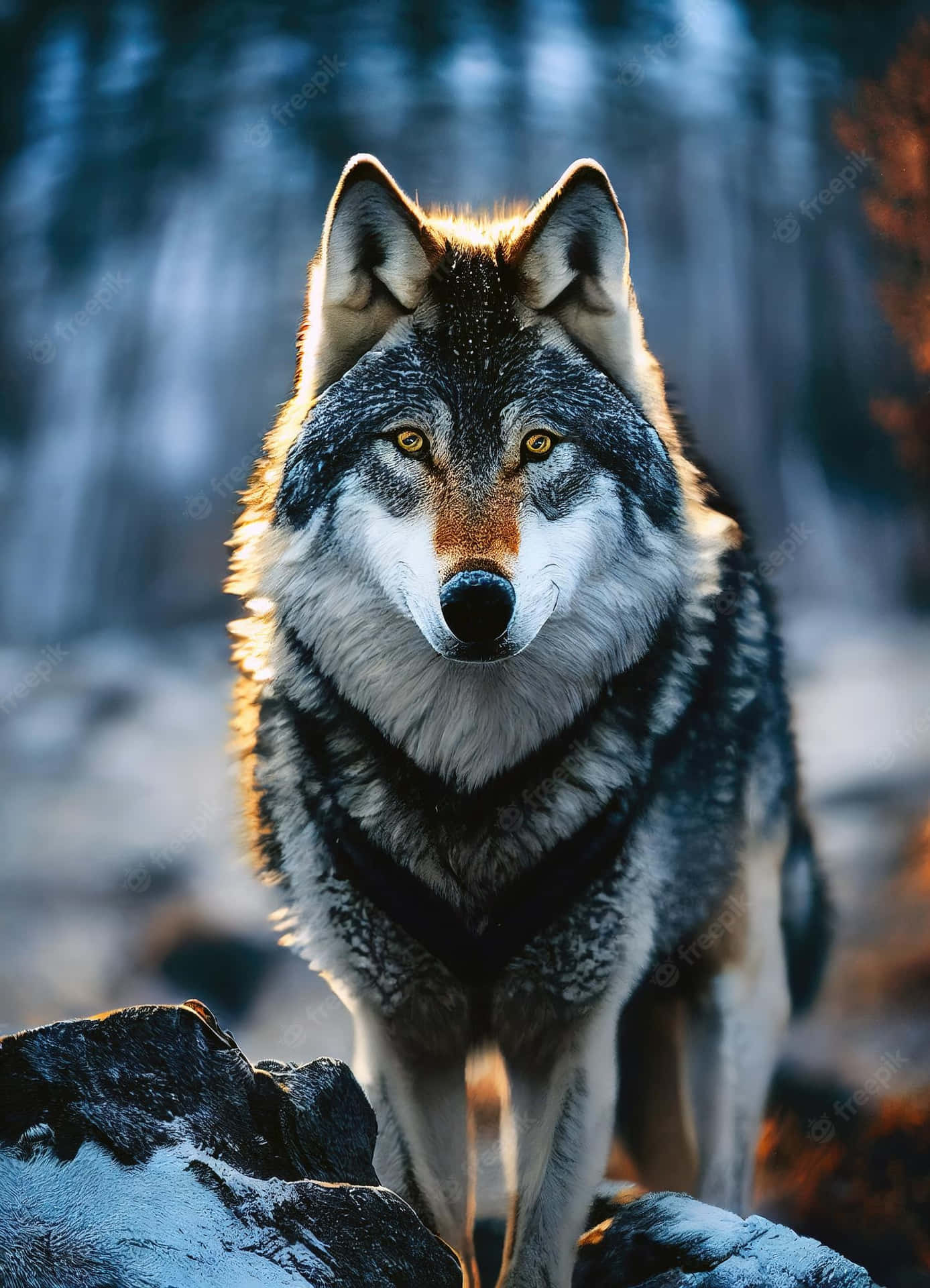 Download Caption: Majestic Wolf in the Wild Wallpaper | Wallpapers.com