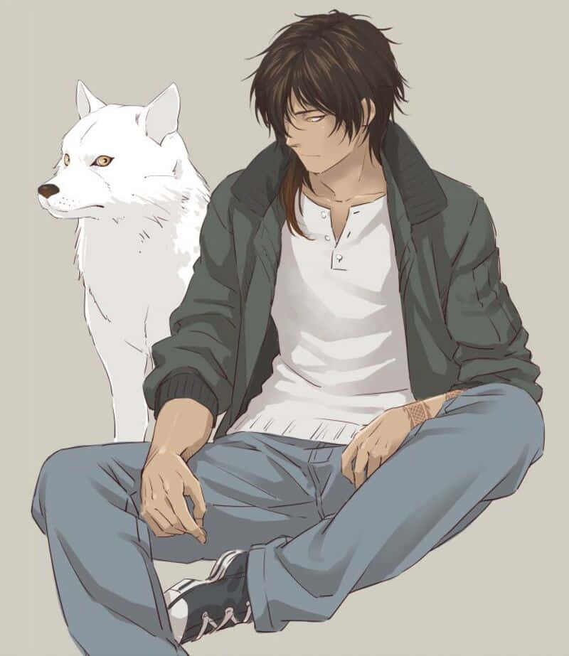 white wolf anime boy