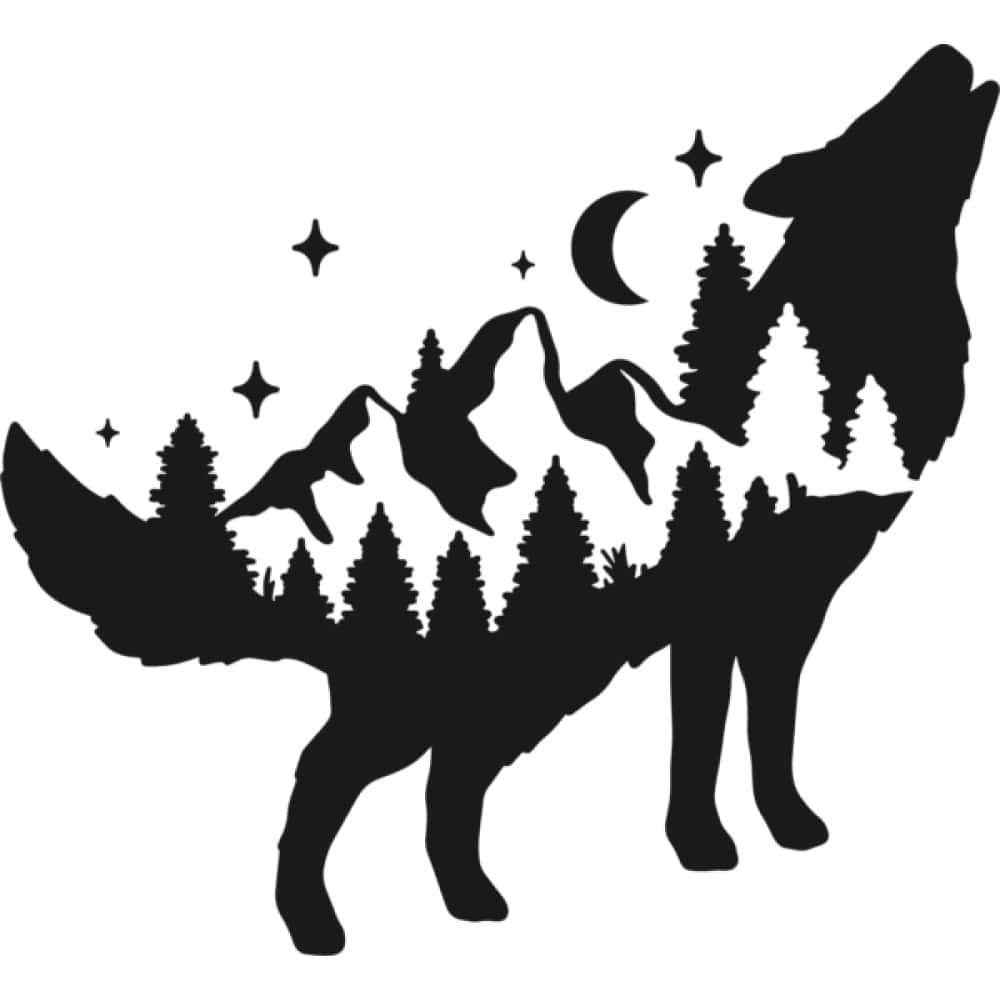 Majestic Wolf Silhouette Against Forest Background Wallpaper