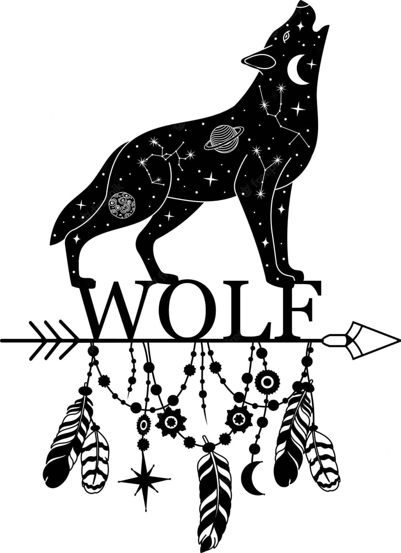 Majestic Wolf Silhouette Under a Starry Sky Wallpaper
