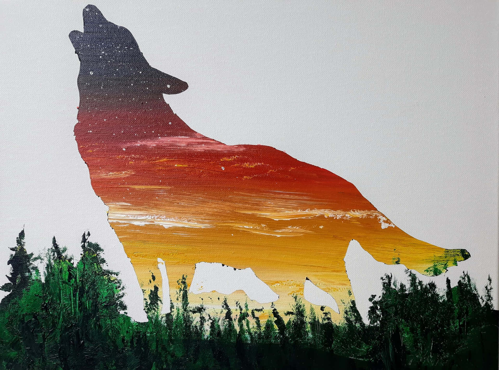 Majestic Wolf Silhouette Against Starry Night Sky Wallpaper