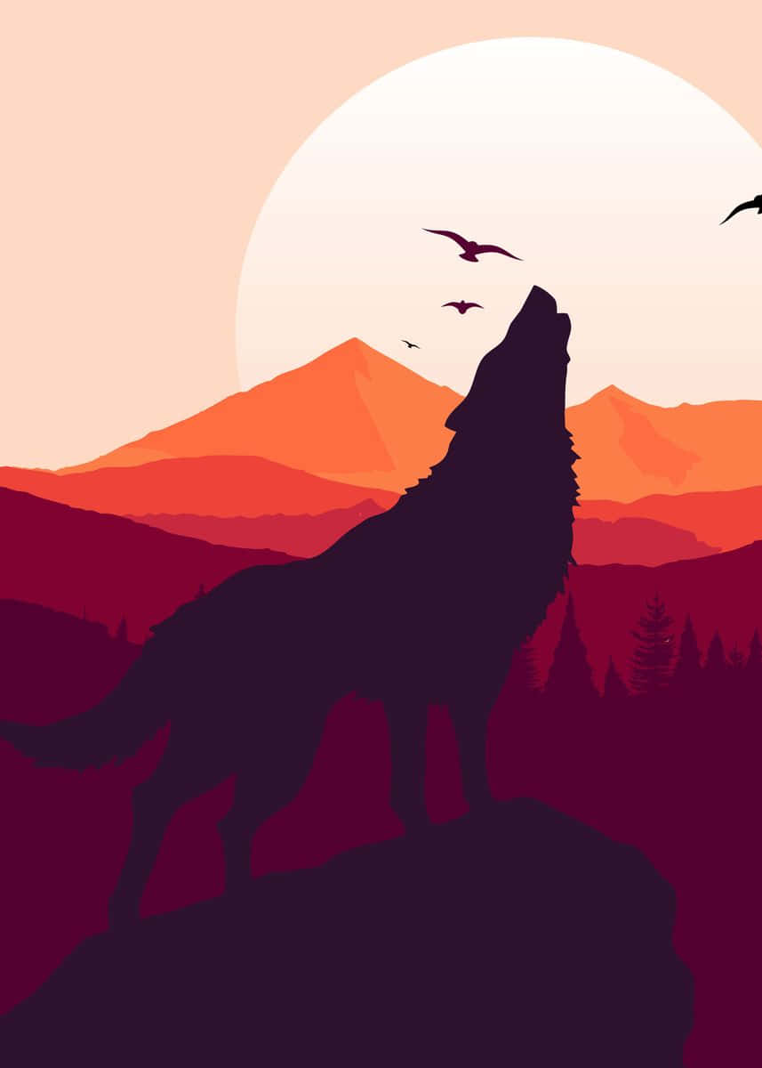 Majestic wolf silhouette with a stunning twilight backdrop Wallpaper