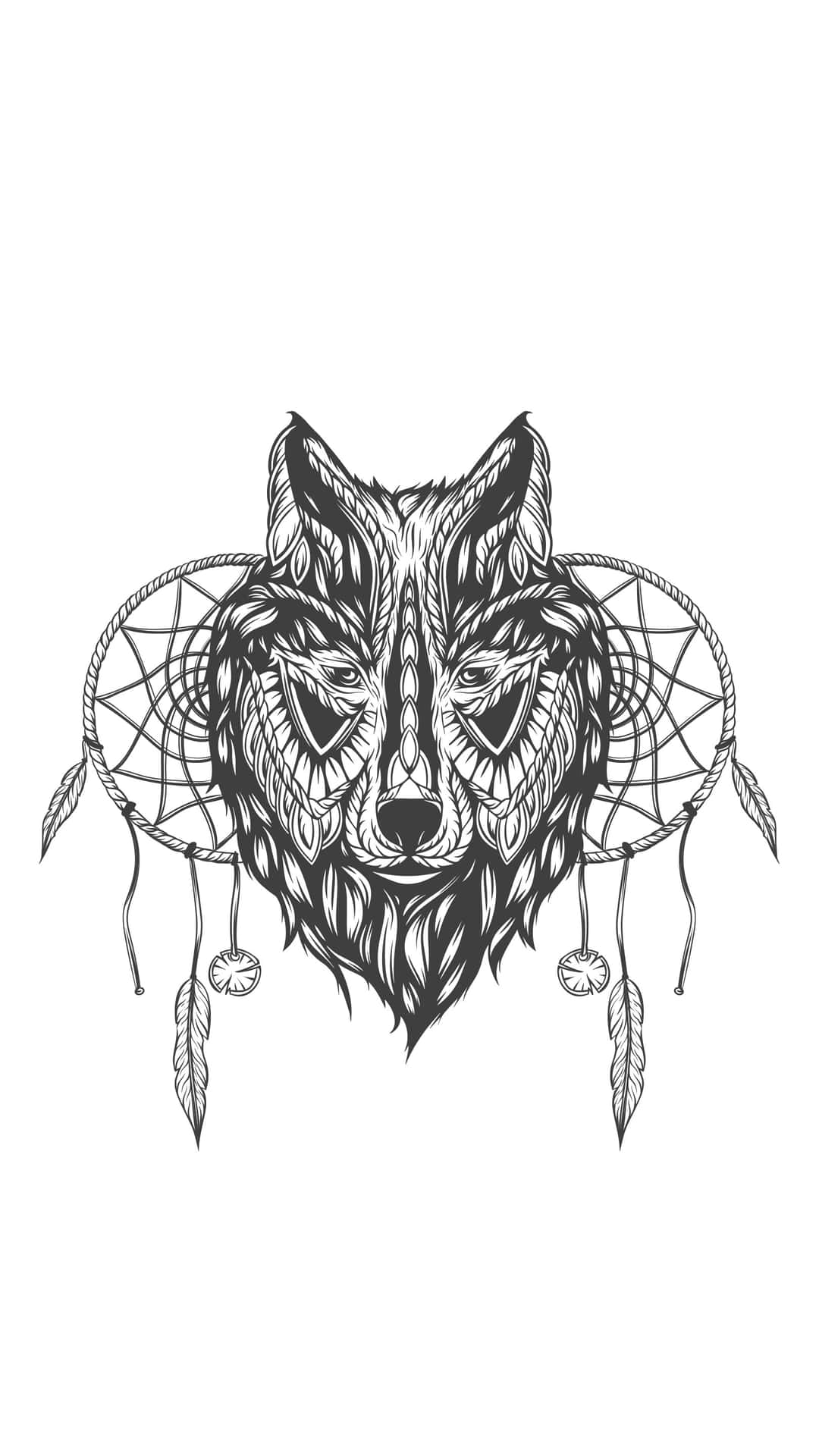 Majestic Wolf Tattoo Design on Black Background Wallpaper
