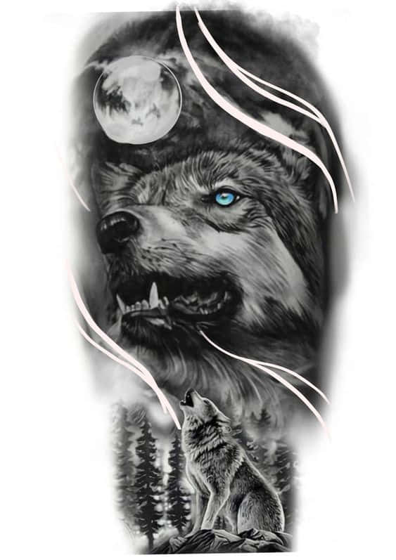 Fascinantediseño De Tatuaje De Lobo Fondo de pantalla