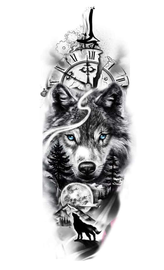 Caption: Stunning Wolf Tattoo Design Wallpaper