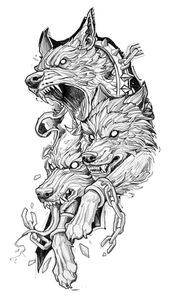 Caption: Majestic Wolf Tattoo Design Wallpaper