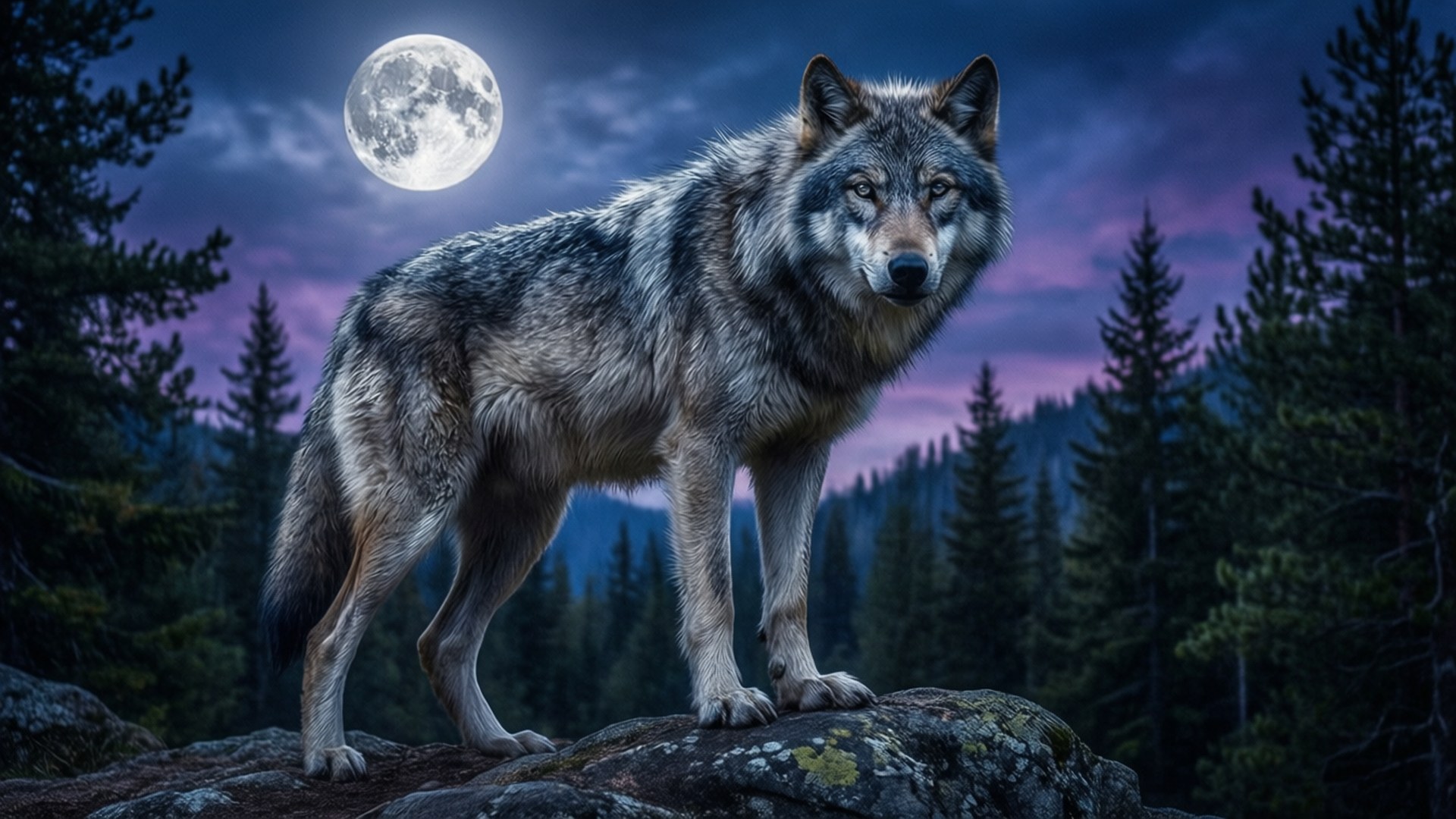 Loup sous le Clair de Lune Fonds d'écran