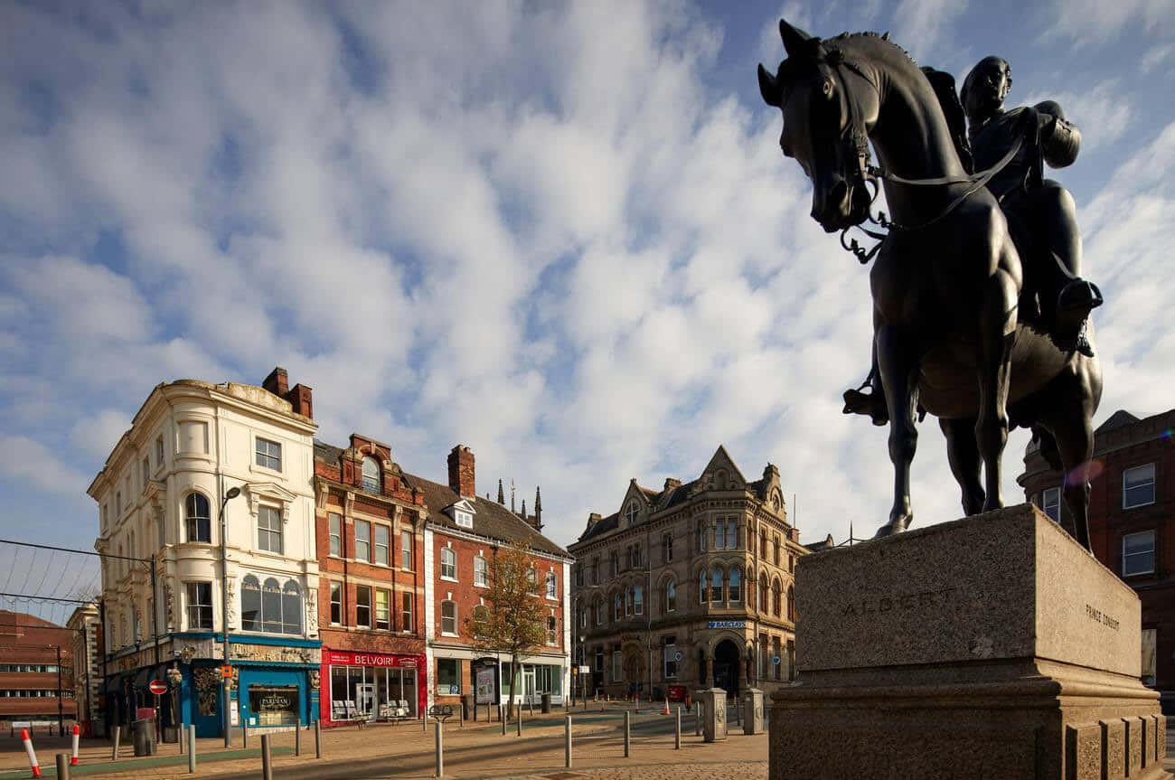 Wolverhampton Statue Og Arkitektur Bakgrunnsbildet