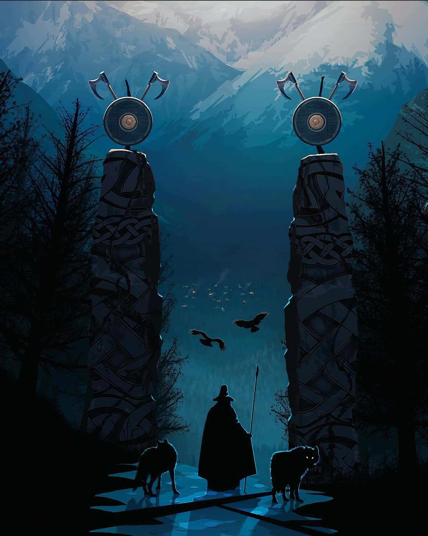 Hexenund Wolfs-silhouettenbild