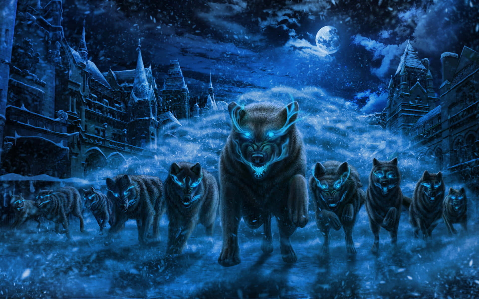 Animated Winter Blue Wolves Picture