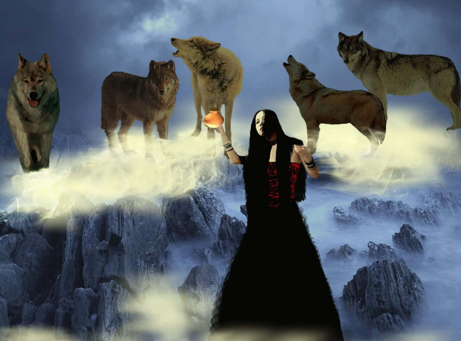 Lady With Pack Of Wolves Picture