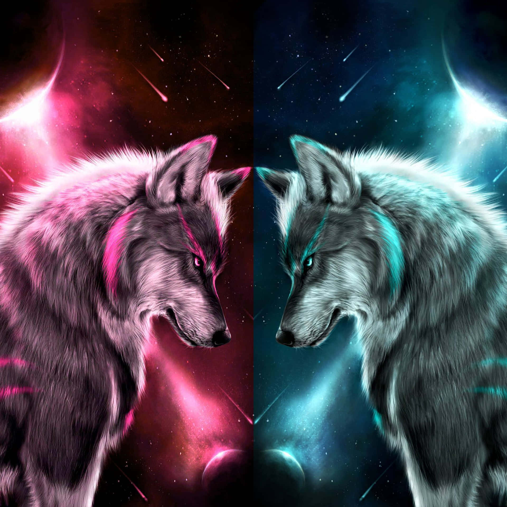 Digital Red And Blue Wolves Picture