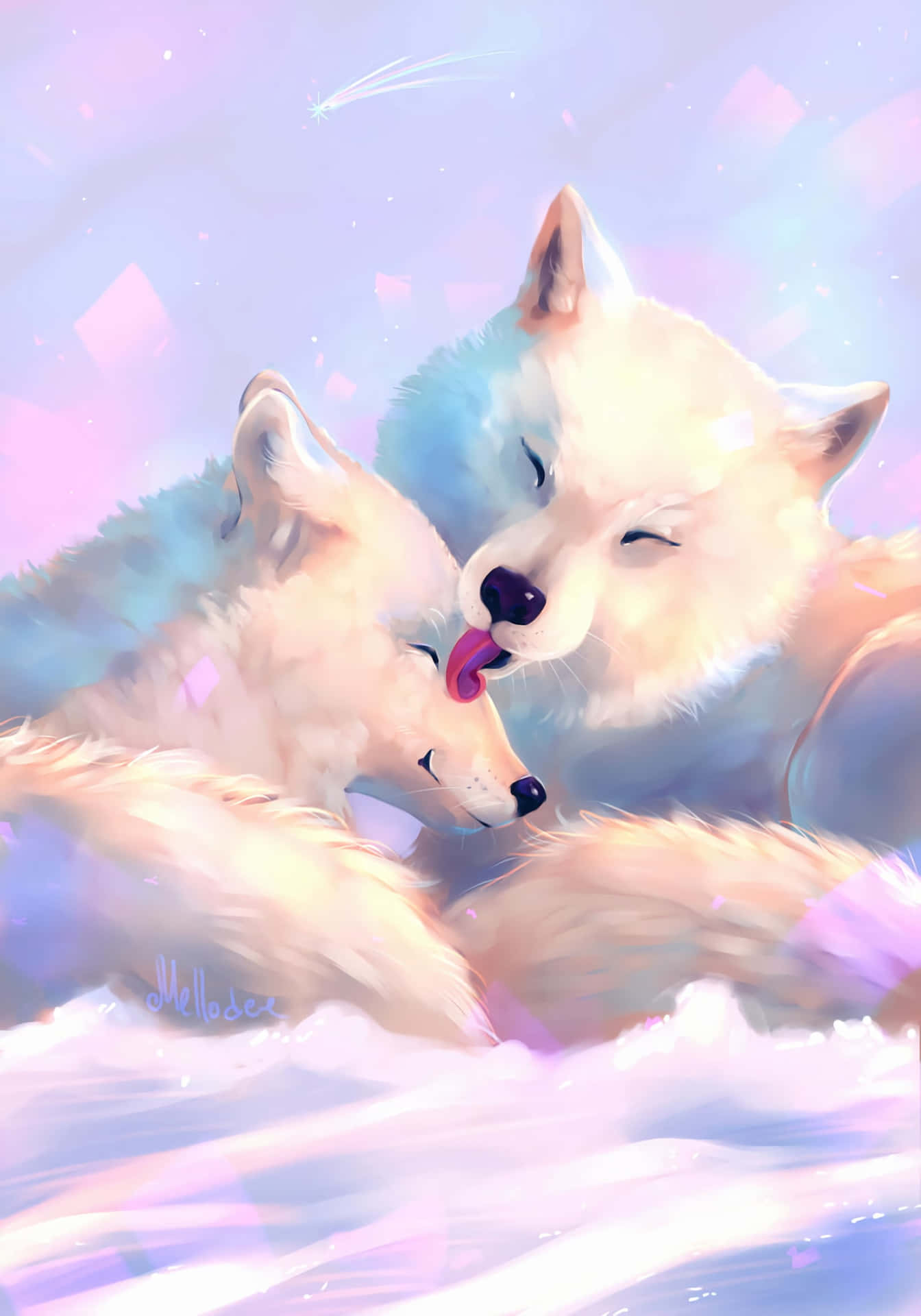 Aesthetic Animated White Wolves Lickng Picture