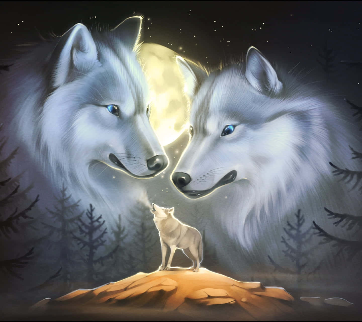 Digital Art White Wolves Picture