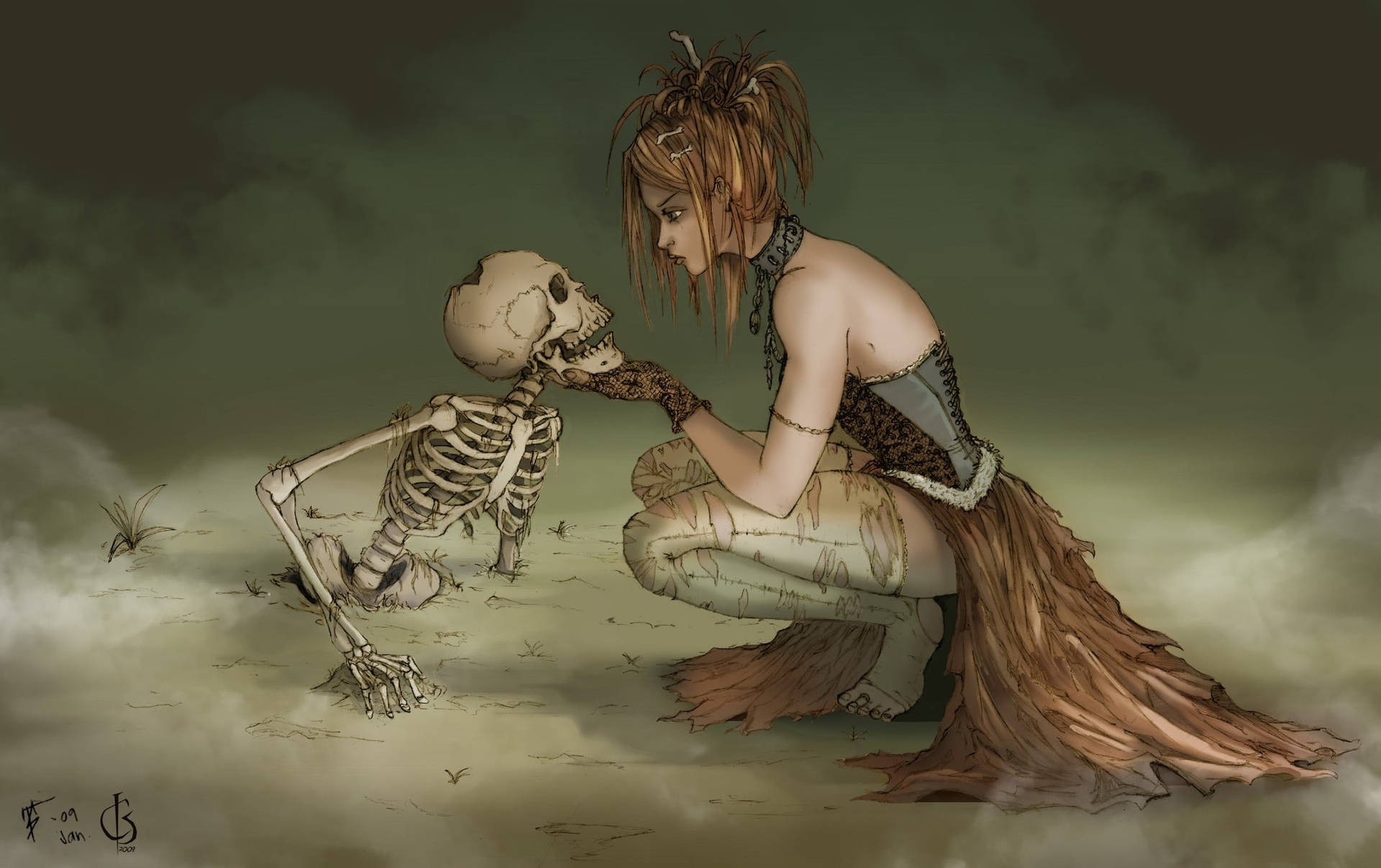 Woman And Skeleton Desktop