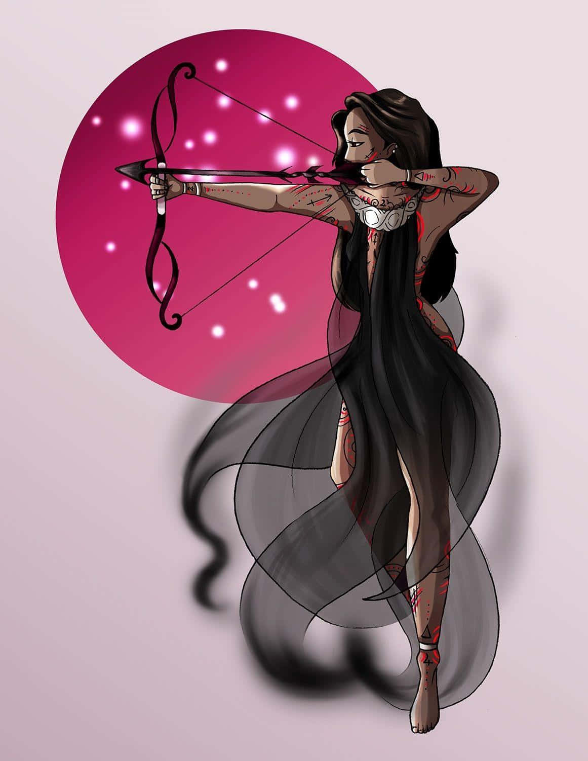 Adorable Sagittarius Woman Demonstrating Her Archery Skills Wallpaper