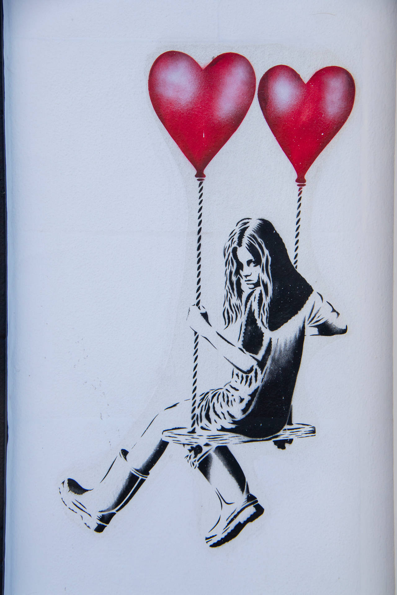 Woman Balloons Swing Street Art