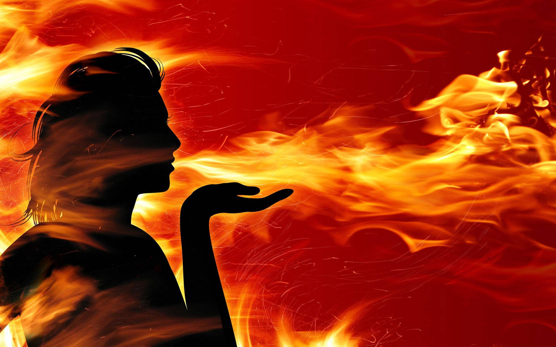 Woman Blowing Fire Background Wallpaper