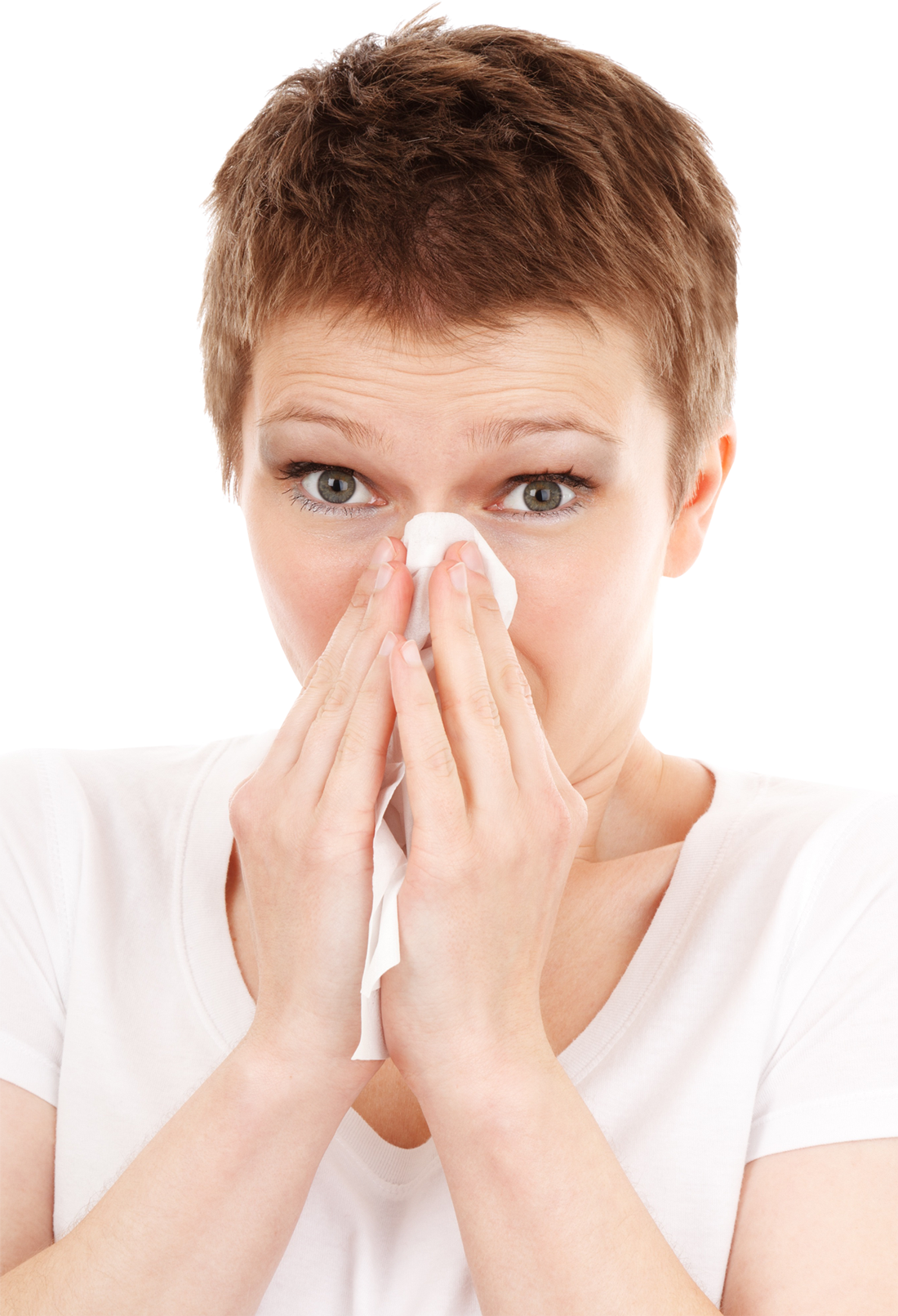 Woman Blowing Nose With Tissue PNG