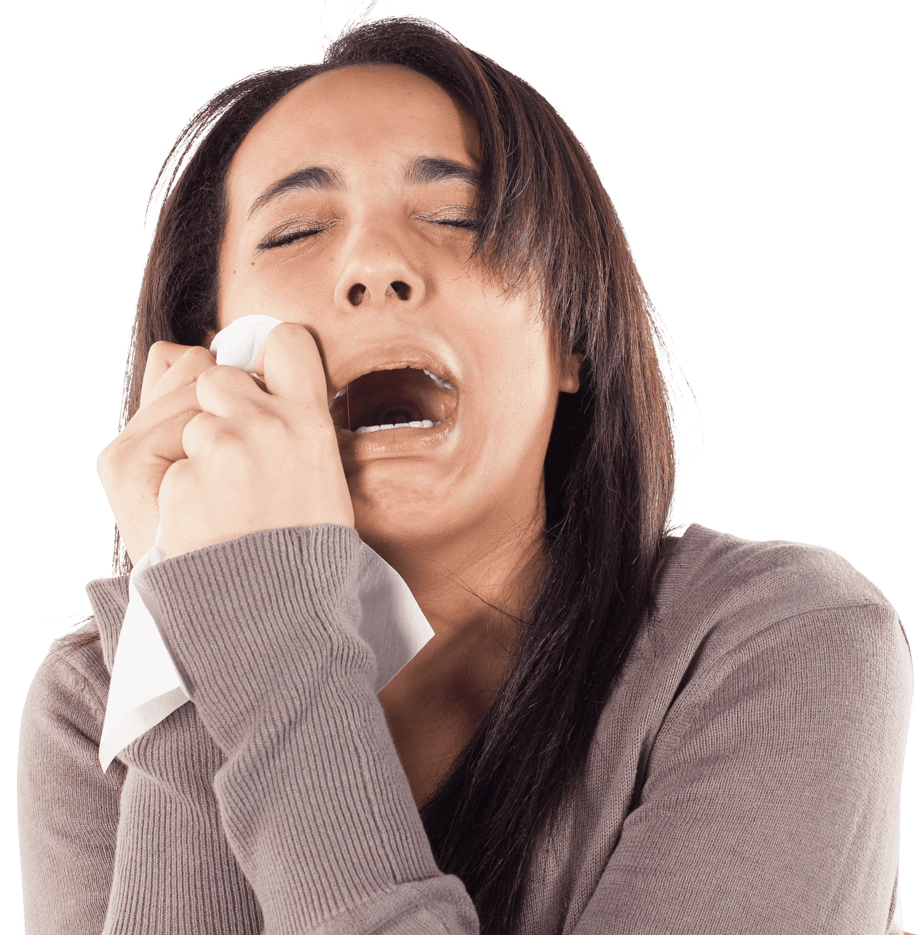 Woman Crying With Tissue PNG
