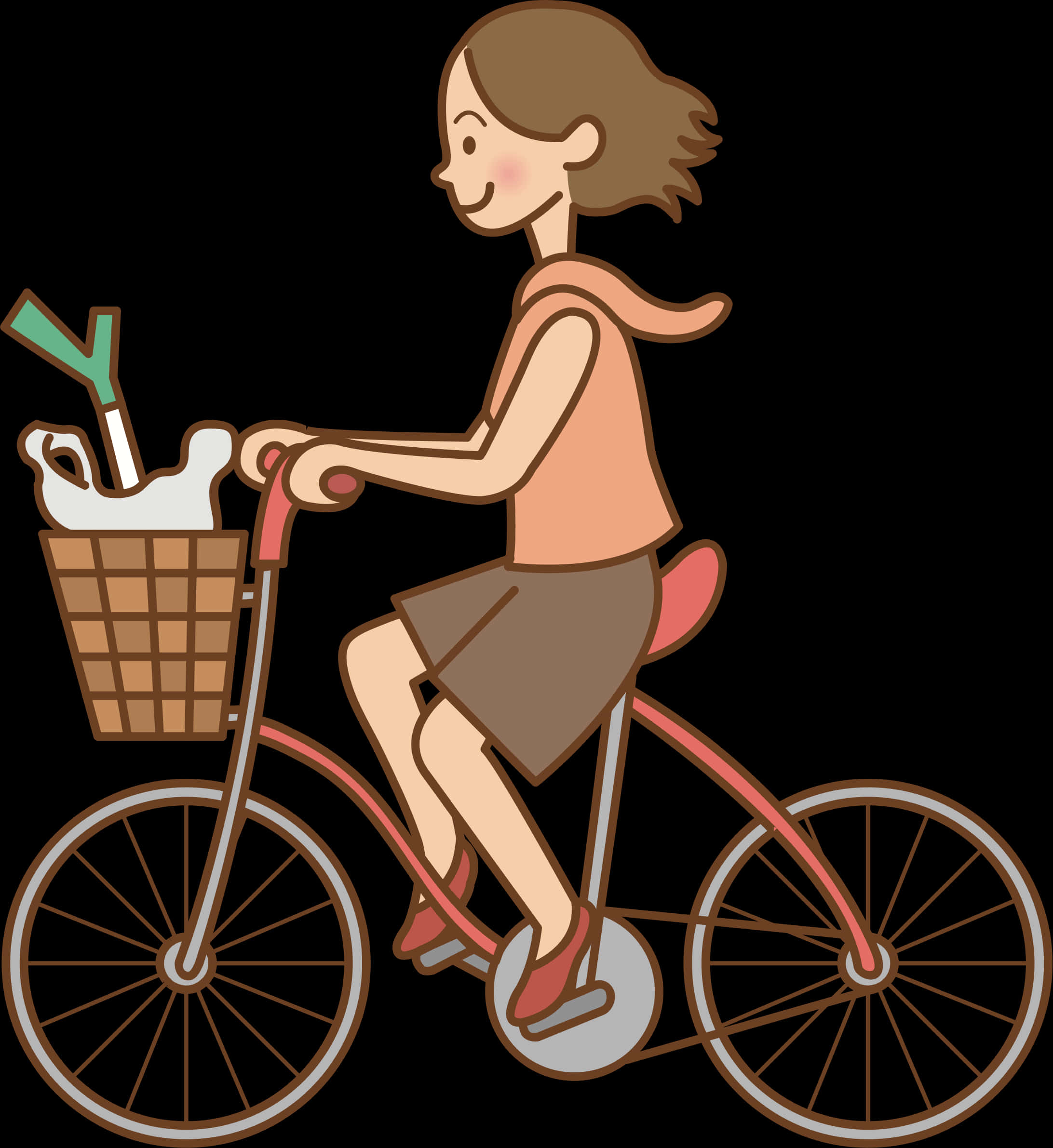 Woman Cyclingwith Groceries PNG