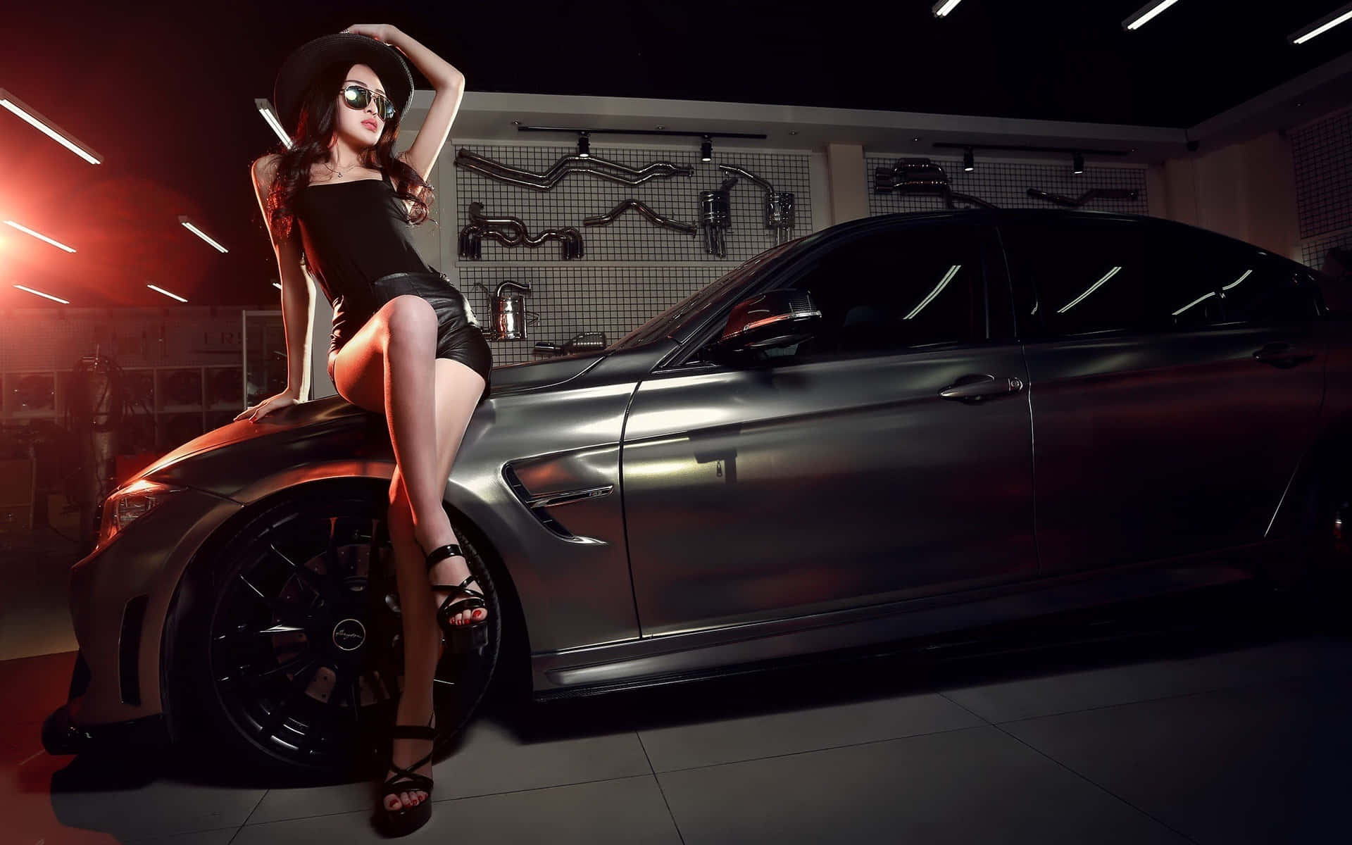 Woman Doing Sexy Pose On Car Wallpaper