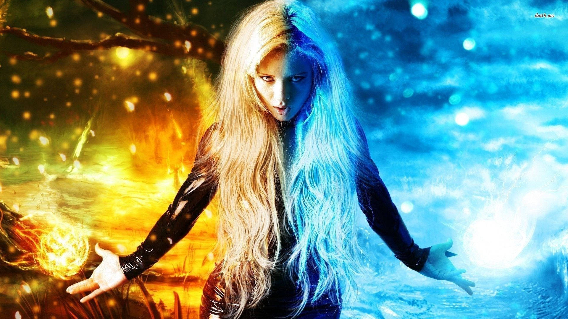 Woman Dressed In Fire And Ice Wallpaper