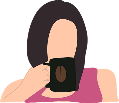 Woman Drinking Coffee Cartoon PNG