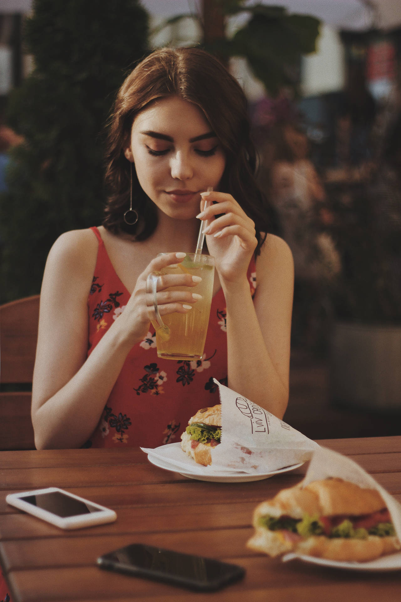 Woman Drinking Food Iphone Wallpaper