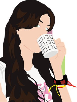Woman Drinking From Cup Illustration PNG
