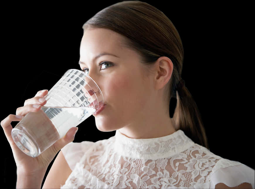 Woman Drinking Water Glass PNG