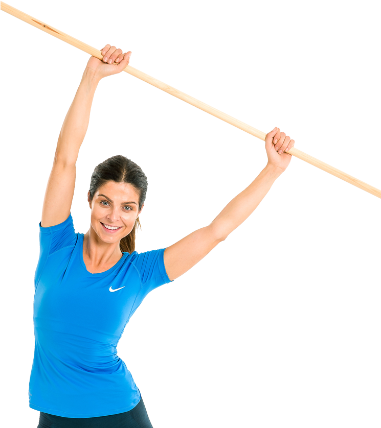 Woman Exercising With Stretching Stick PNG