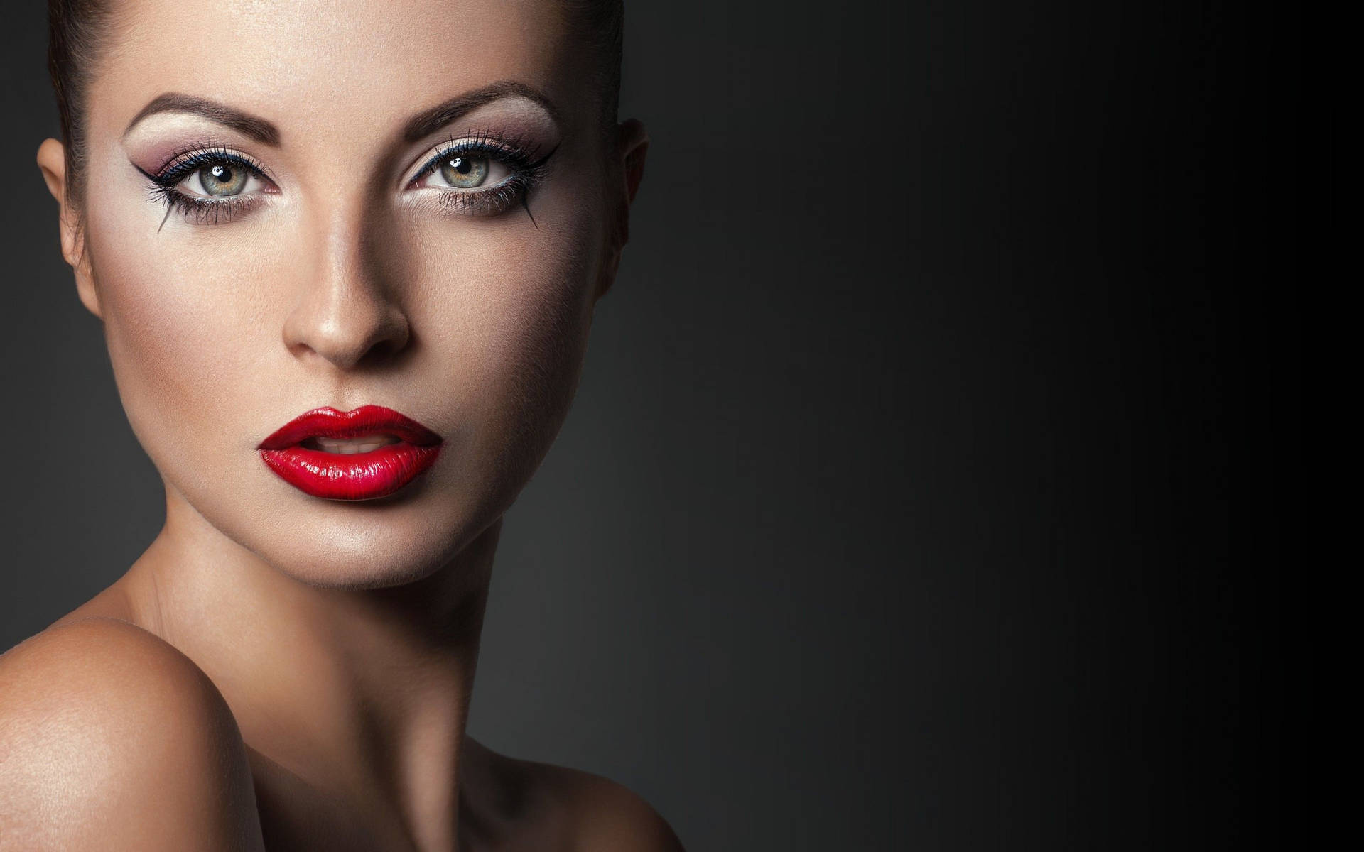 Woman Face Red Lipstick Background