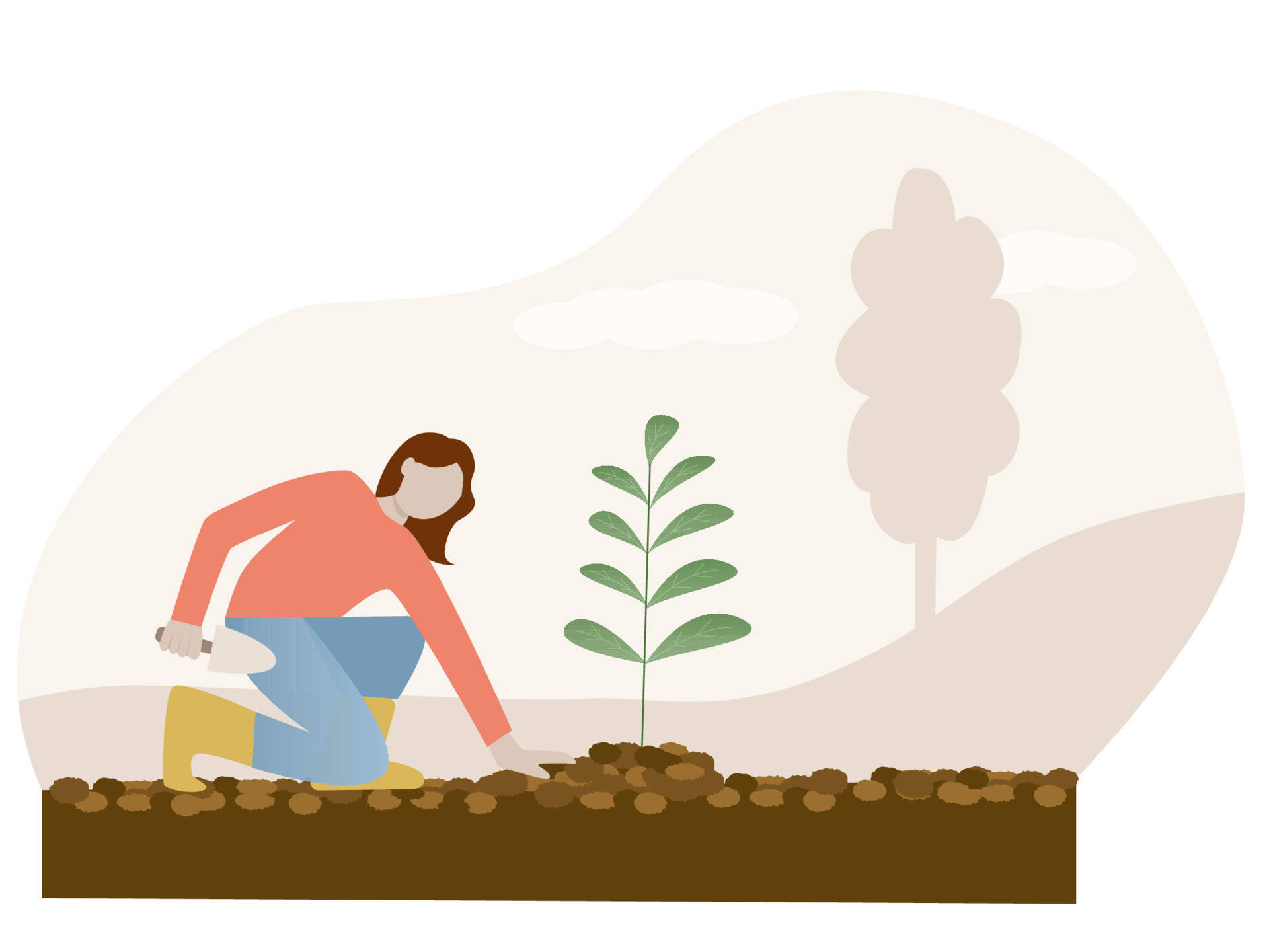 Woman Gardener Planting Vector Art Wallpaper