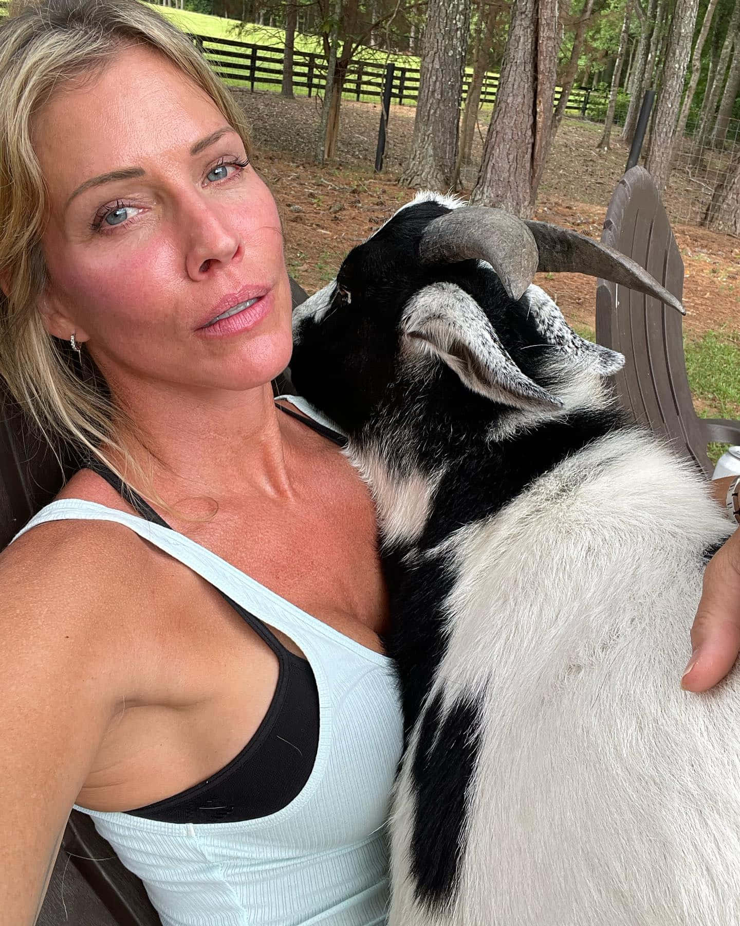 Woman Goat Selfie Outdoors Wallpaper