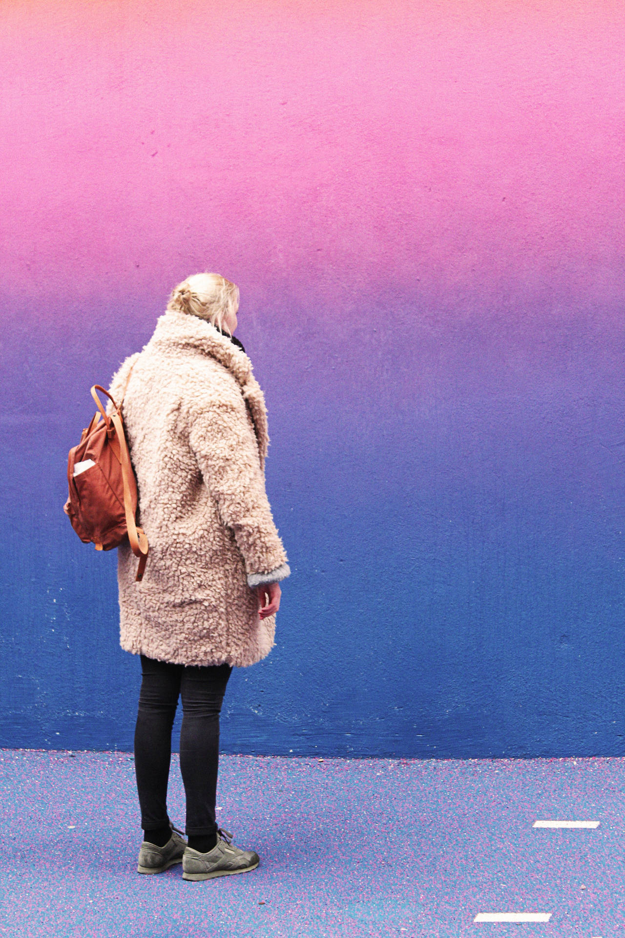 Woman Gradient Wall Neon Purple Iphone Wallpaper
