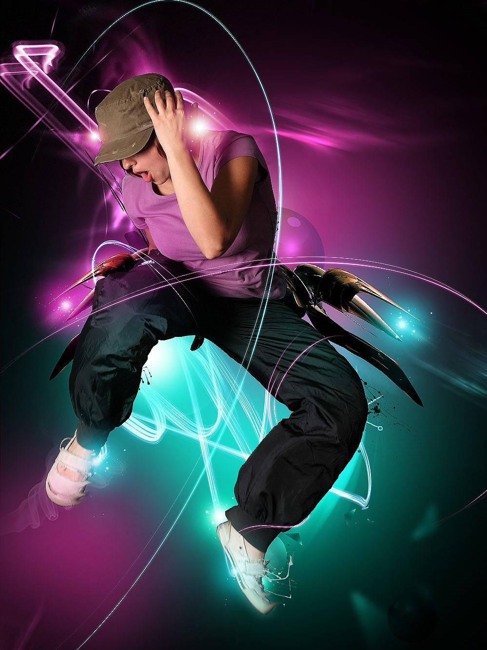 Woman Hip-Hop Dance Neon Poster Wallpaper
