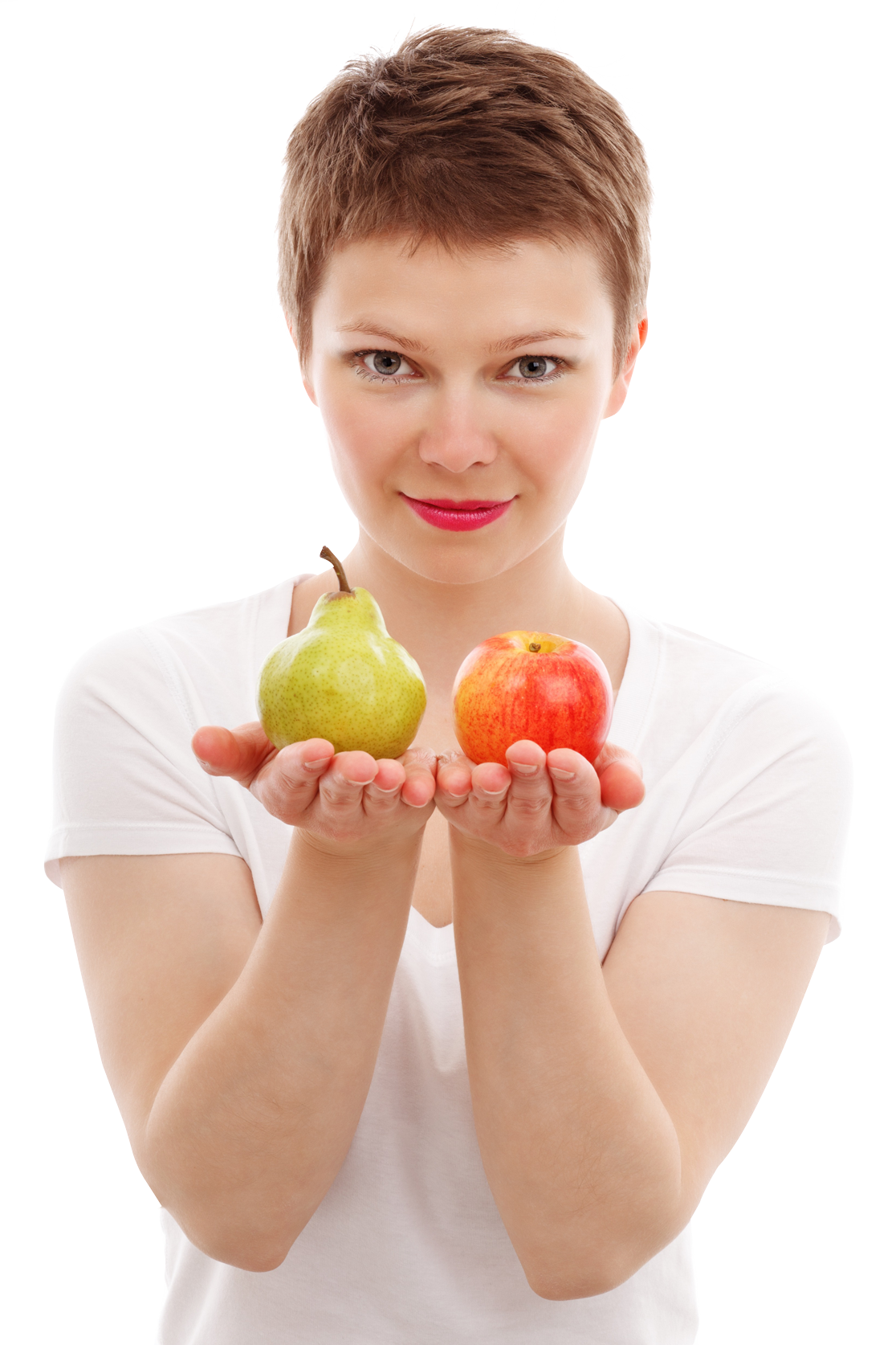 Woman Holding Appleand Pear PNG