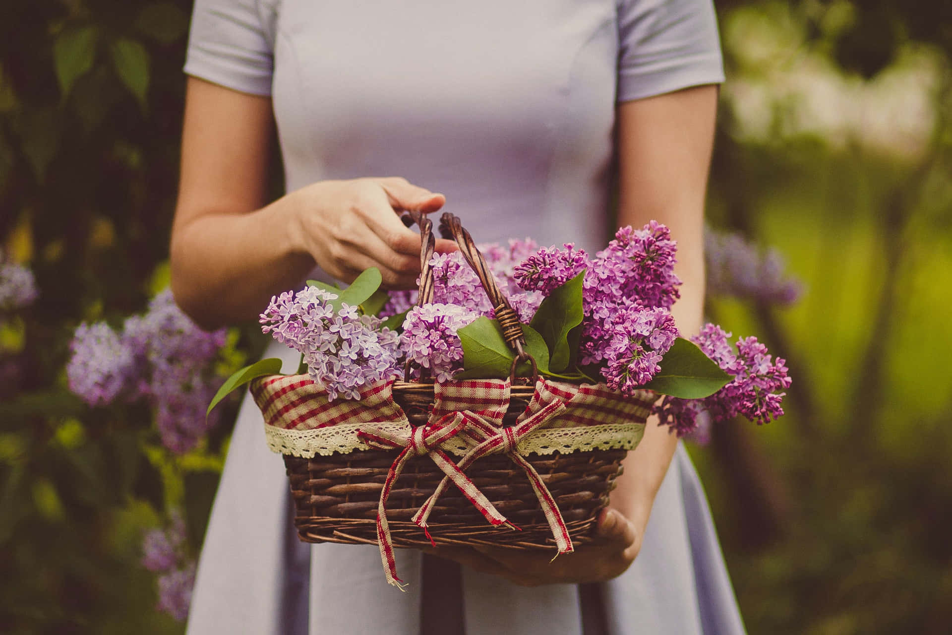 Woman Holding Flower Basket Wallpaper